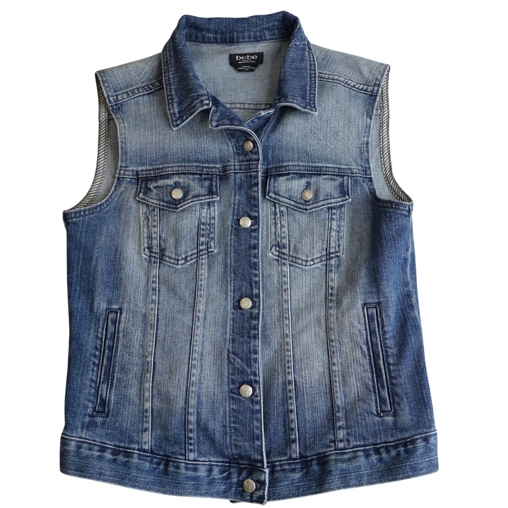 Vintage Y2K Bebe Denim Vest Womens M Blue Indie Sleaze Sleeveless Trucker Jacket